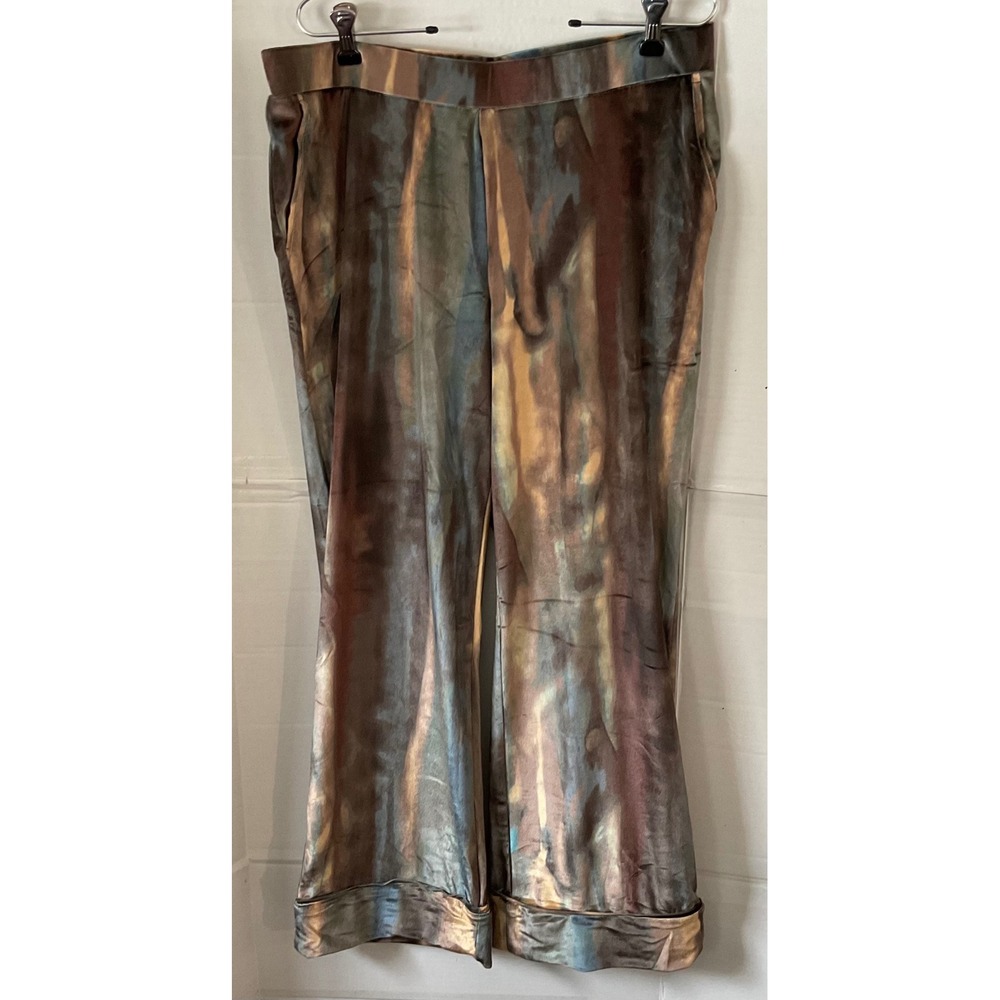 LOGO by Lori Goldstein Womens Printed Velvet Wide Leg Pants Neutral Multi Size M